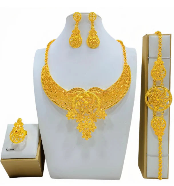 Luxury Dubai Gold Wedding Jewelry Set | African Bridal Gift 4-Piece | USA Australia