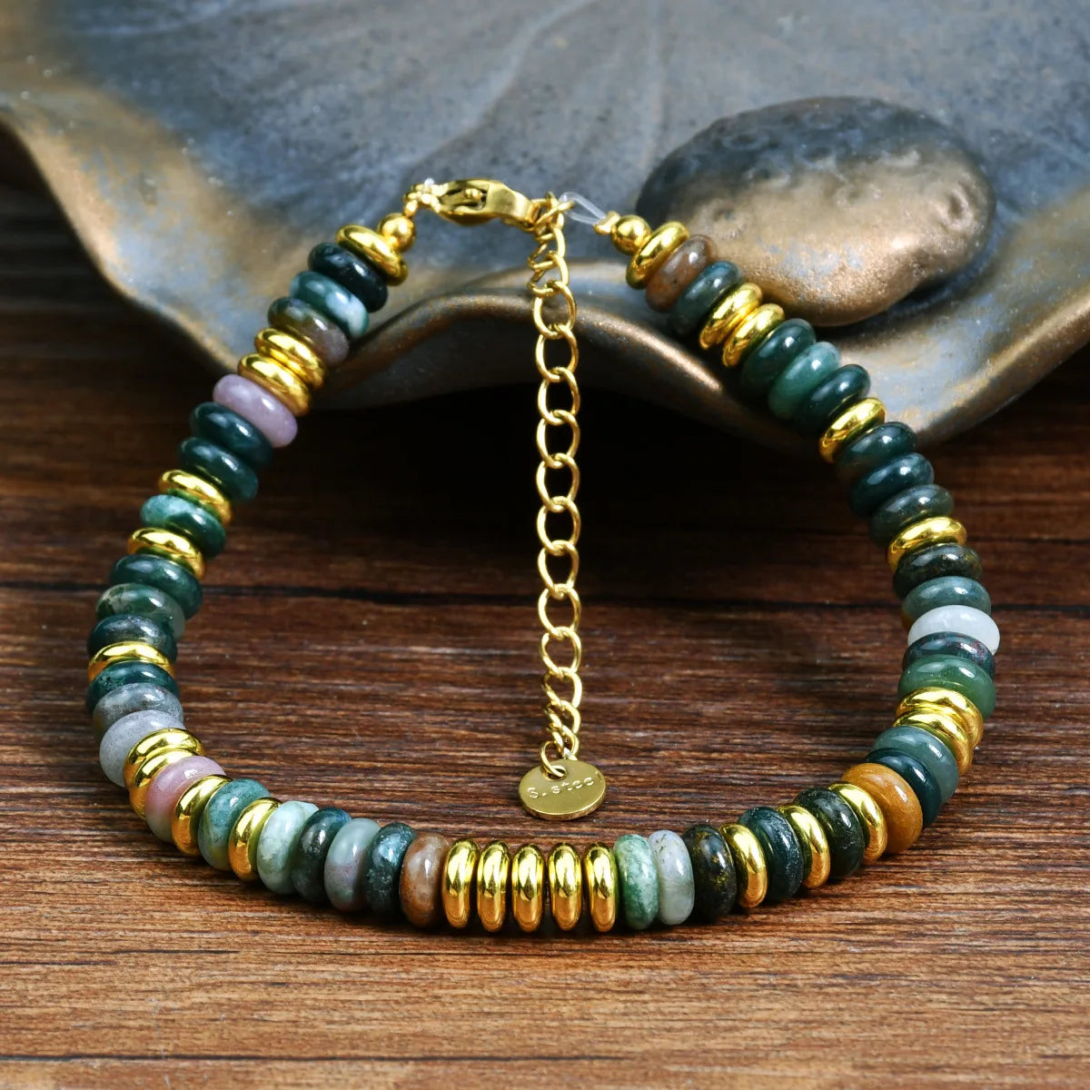 Natural Stone Beaded Bracelet | Colorful Bohemian Gold Chain | Women | USA