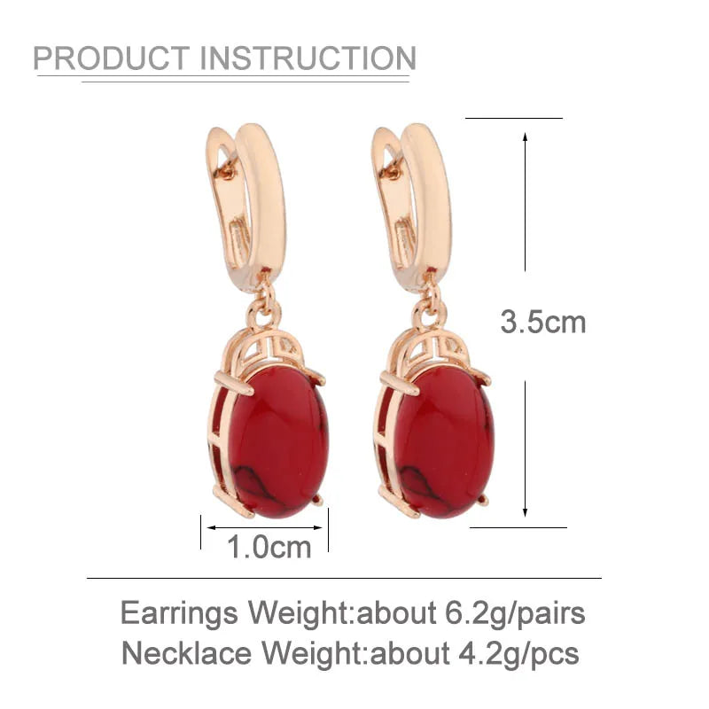Luxury 585 Rose Gold Color Wedding Jewelry Sets Natural Stone Jewelry Set High Quality Dangle Earring Necklace Sets Gifts