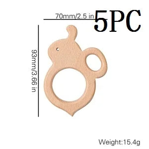 5-Pack Wooden Teether Set | BPA Free Animal Shapes | Hedgehog & Bird | USA