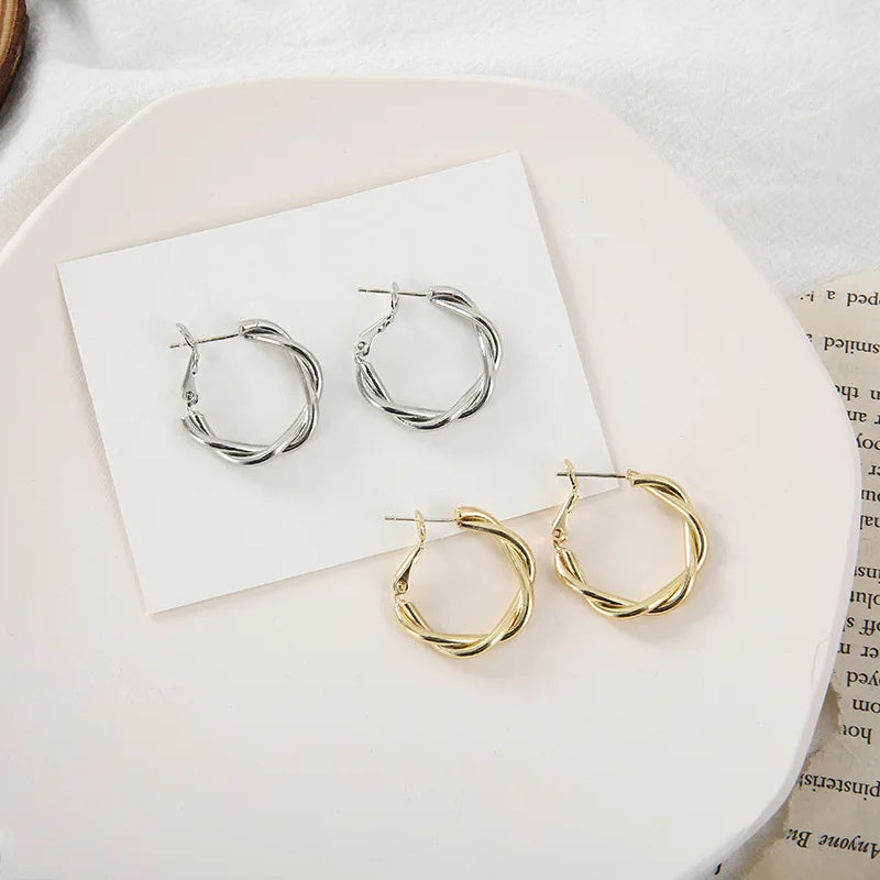 Twisted Weaving Metal Hoop Earrings - Vintage Geometric Statement