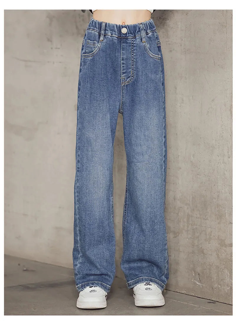 Spring Kids Jeans | Girls Solid Color Loose Wide Leg Pants | Ages 3-9 | USA