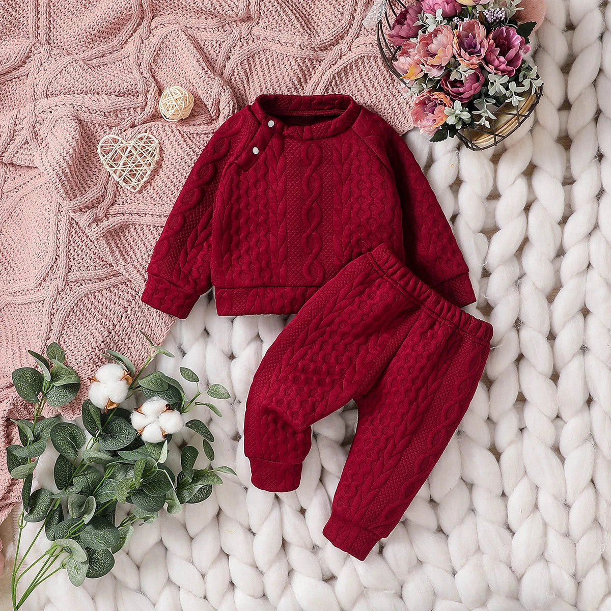 Baby unisex Solid Autumn 2Pcs Casual Outfits Long Sleeve Sweatshirt & Fall Pants For Daily