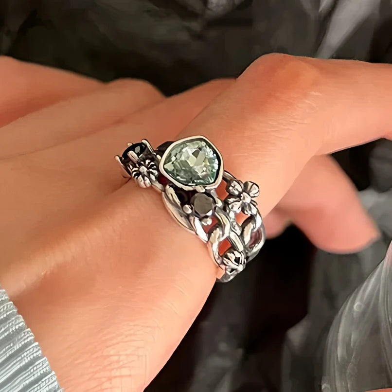 Sterling Silver Flower Lace Ring | CZ Adjustable Korean Fashion | Women | USA