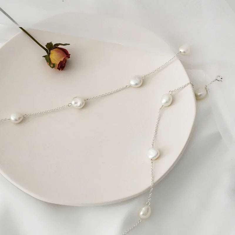 ASHIQI 925 Sterling Silver Baroque Pearl Necklace | Vintage Handmade | USA Australia