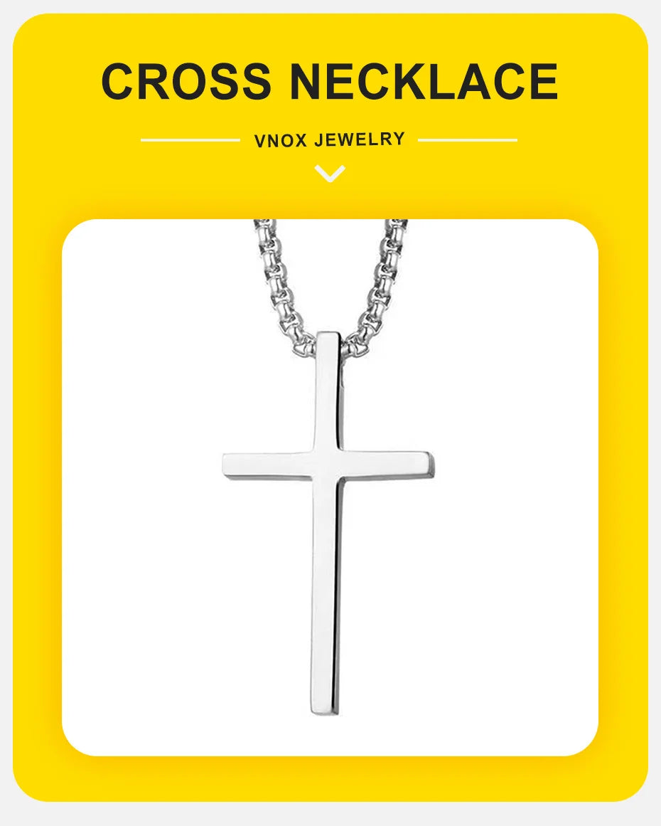 Stainless Steel Cross Necklace | Unisex Silver Pendant | Women Men | USA
