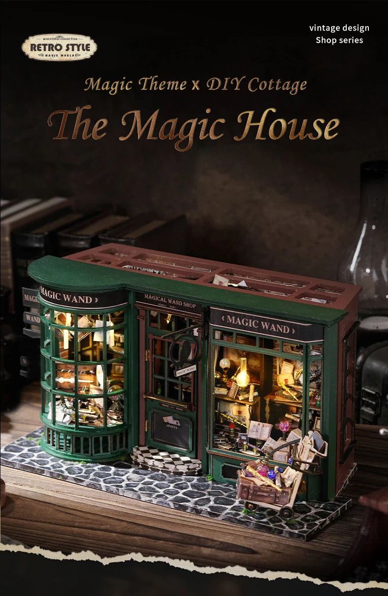 DIY Wooden Dollhouse Miniature | Magic Shop Retro Home Model | USA Australia