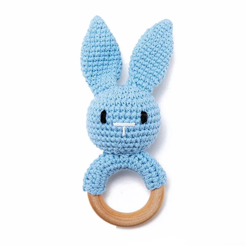 Wooden Elephant Rattle Teether | Crochet Baby Toy Montessori | USA Australia