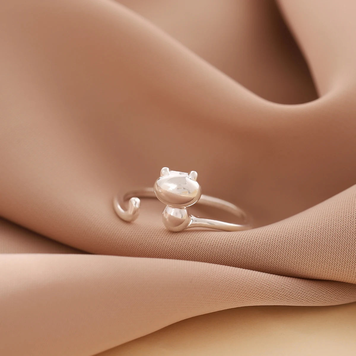 Cute Cat Sterling Silver Ring | Adjustable Animal Design | Women | USA Australia