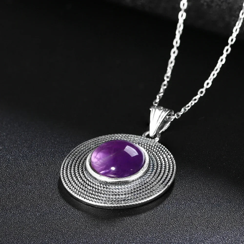Silver 10MM Amethyst Pendant Necklace | Handmade Gemstone Charm | USA Australia