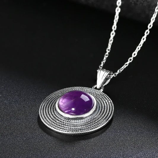 Silver 10MM Amethyst Pendant Necklace | Handmade Gemstone Charm | USA Australia