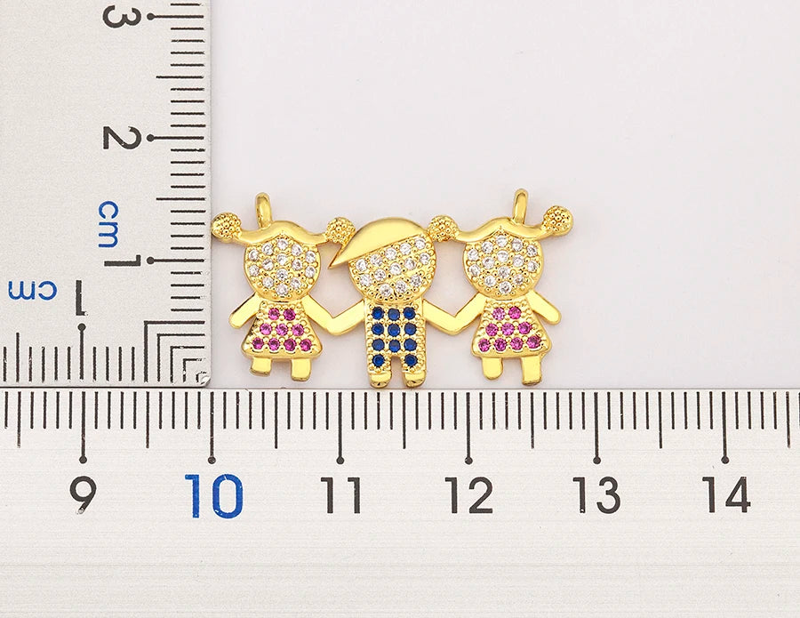 Nidin Gold Plated Family Pendant Necklace | AAA CZ Crystal Kids Jewelry | USA