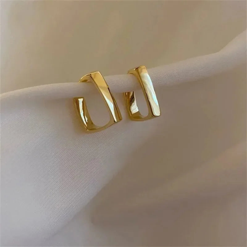 U-Shaped Geometric Earrings - Gold Irregular Trendy Jewelry