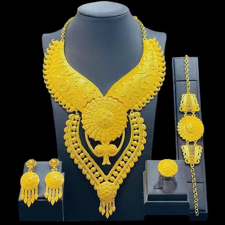 Luxury Dubai Gold Wedding Jewelry Set | African Bridal Gift 4-Piece | USA Australia