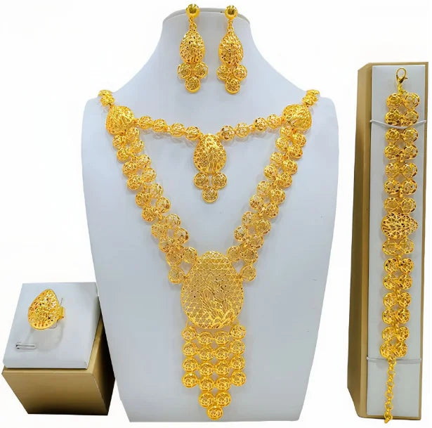 Luxury Dubai Gold Wedding Jewelry Set | African Bridal Gift 4-Piece | USA Australia