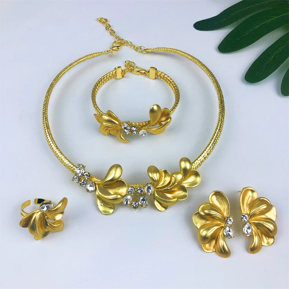 TITI Fashion Jewelry Sets Gold Color Necklace And Earrings For Women 4 Pieces Jewelry Set