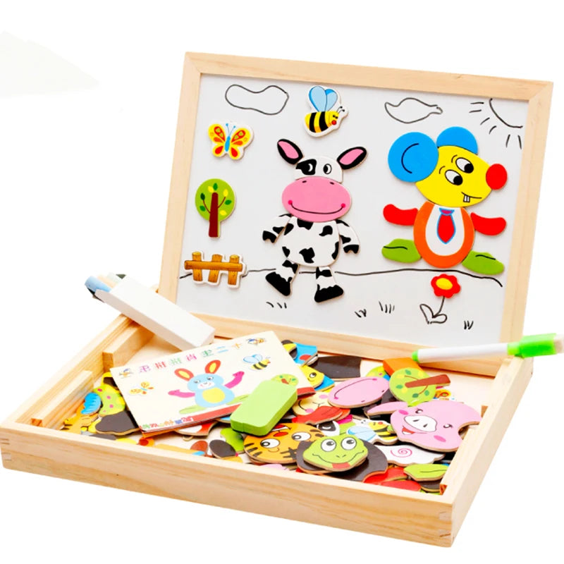 Wooden Magnetic Drawing Board | Animal Puzzle Learning Toy | Kids | USA Australia