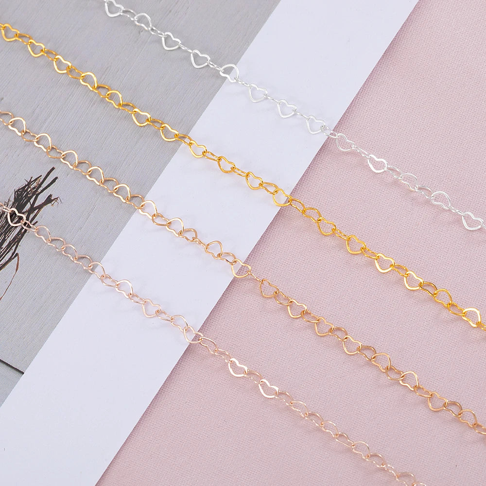 5Meters 1Meter 3mm Necklace Love Heart Chain Silver Gold Copper Link Chains Bracelet for Jewelry Making DIY Components Handmade