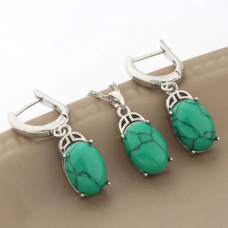 Luxury 585 Rose Gold Color Wedding Jewelry Sets Natural Stone Jewelry Set High Quality Dangle Earring Necklace Sets Gifts