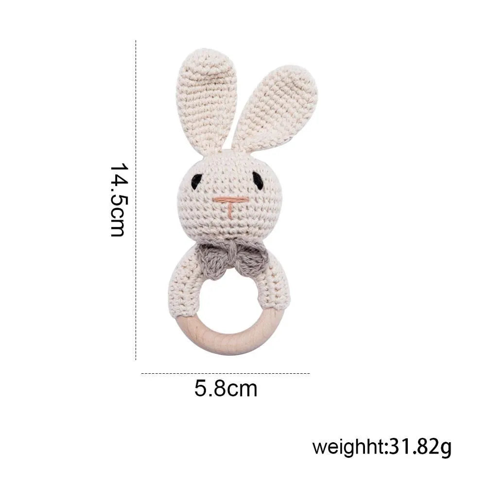 Crochet Bunny Rattle Teether | Wooden Ring Baby Gym Mobile | USA Australia