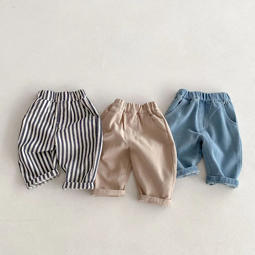 Solid Color Kids Pants - Elastic Waist Casual Trousers (1-6 Years)