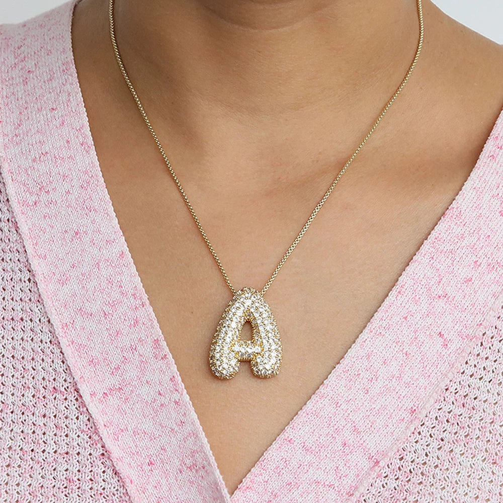 Personalized Initial Letter Necklace | Sparkly CZ Zircon Pendant | USA Australia