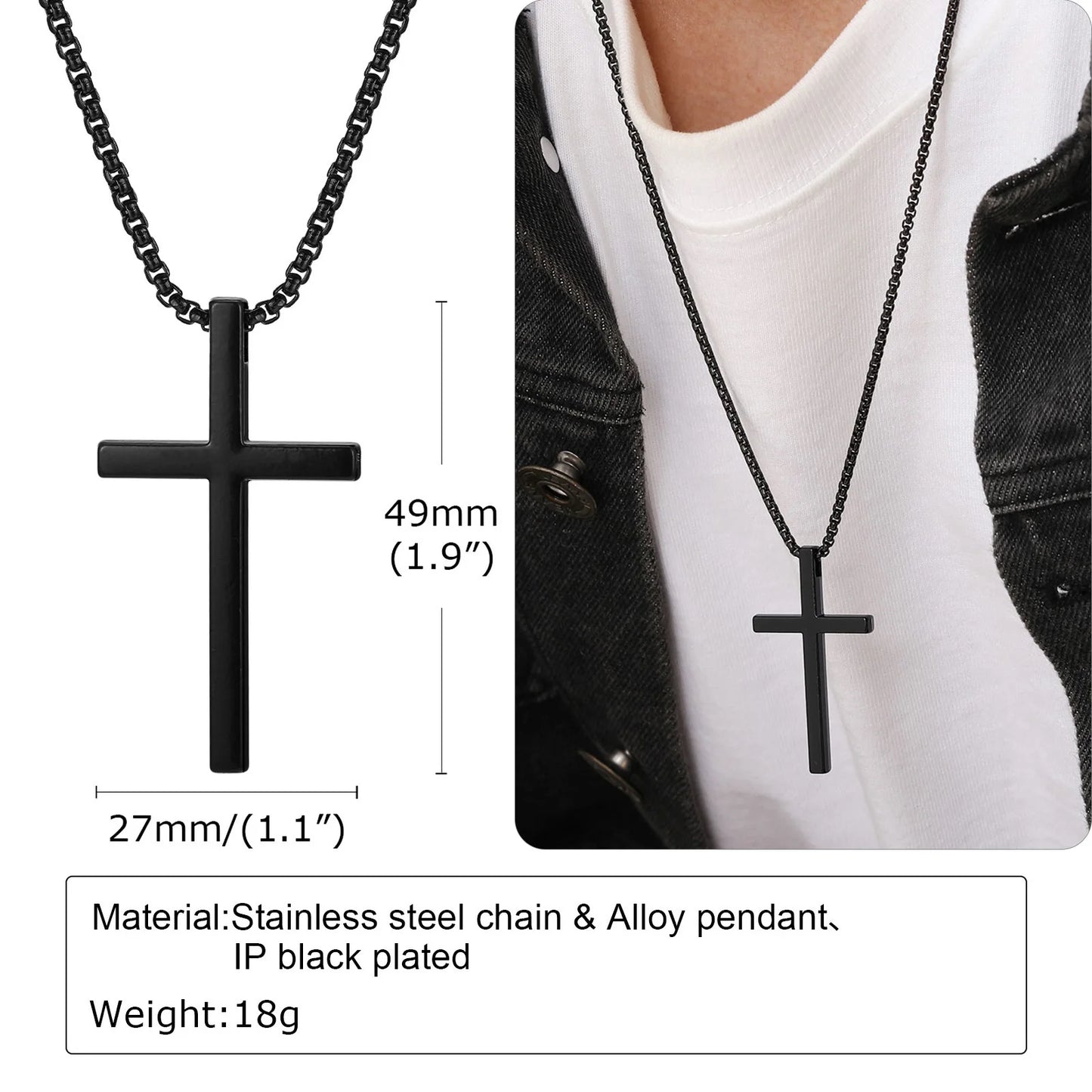 Stainless Steel Cross Necklace | Unisex Silver Pendant | Women Men | USA