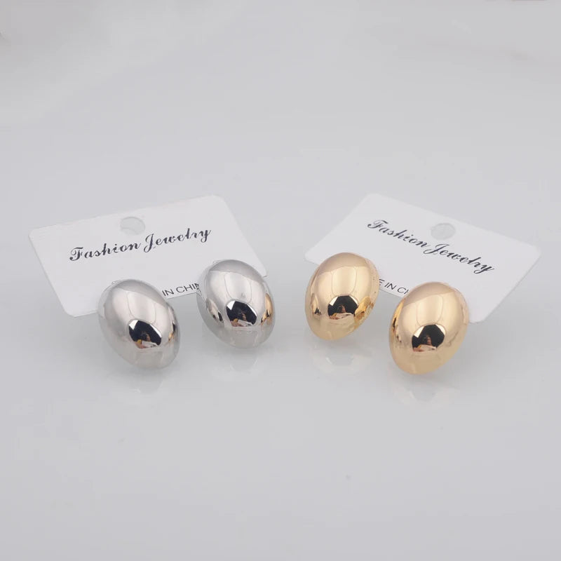 Hollow Oval Stud Earrings - Exquisite Metal Smooth OL Style