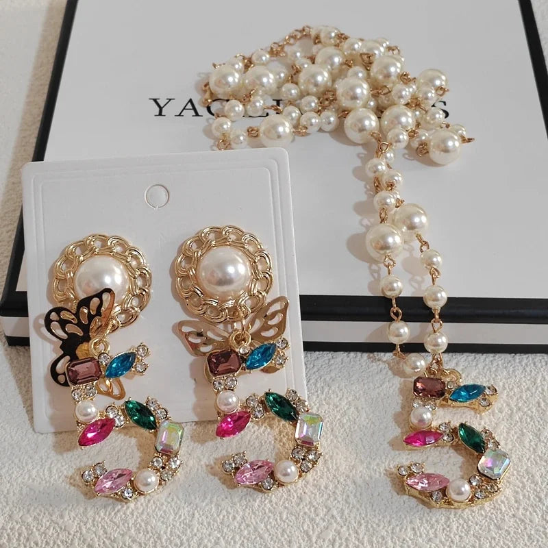 Big Statement Dangle Crystal Earrings  NecklaceFor Lady 5 Digital  Butterfly Drop Jewelry Sets