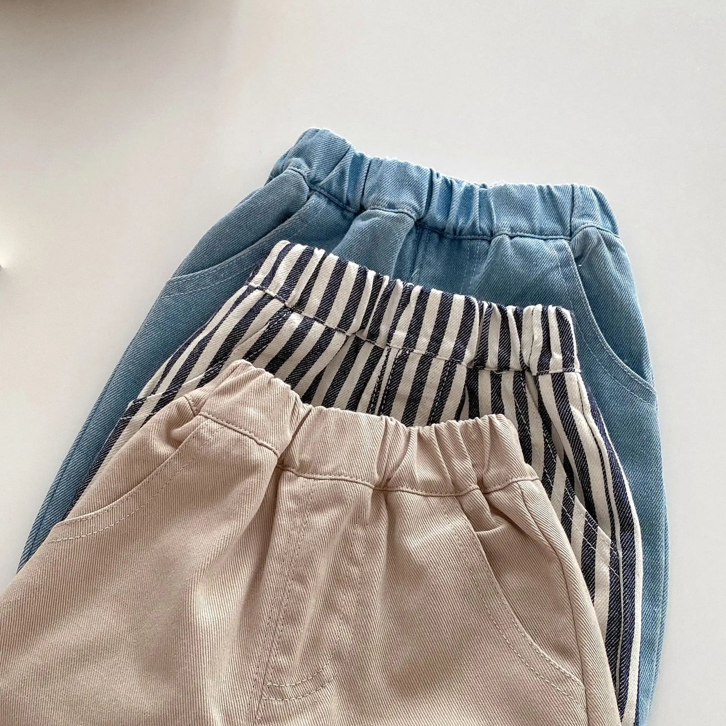 Solid Color Kids Pants - Elastic Waist Casual Trousers (1-6 Years)