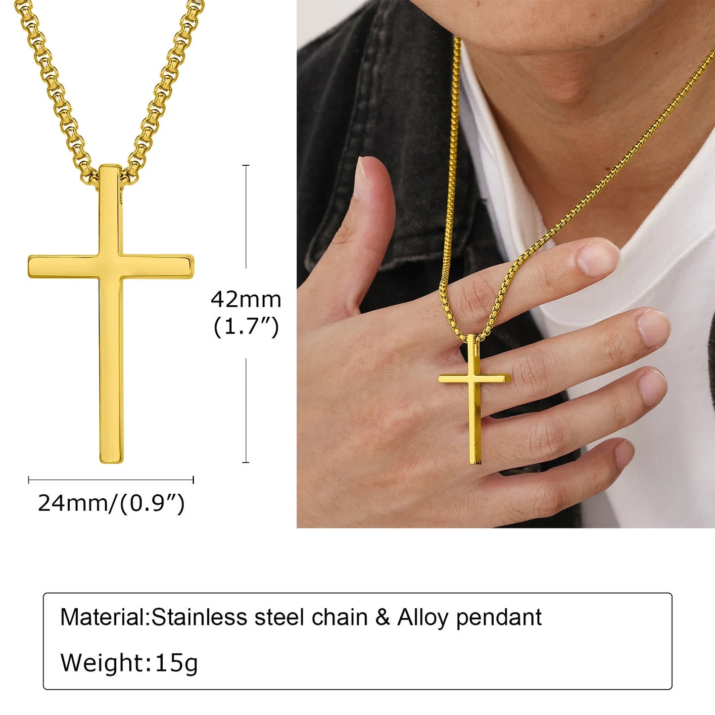 Stainless Steel Cross Necklace | Unisex Silver Pendant | Women Men | USA