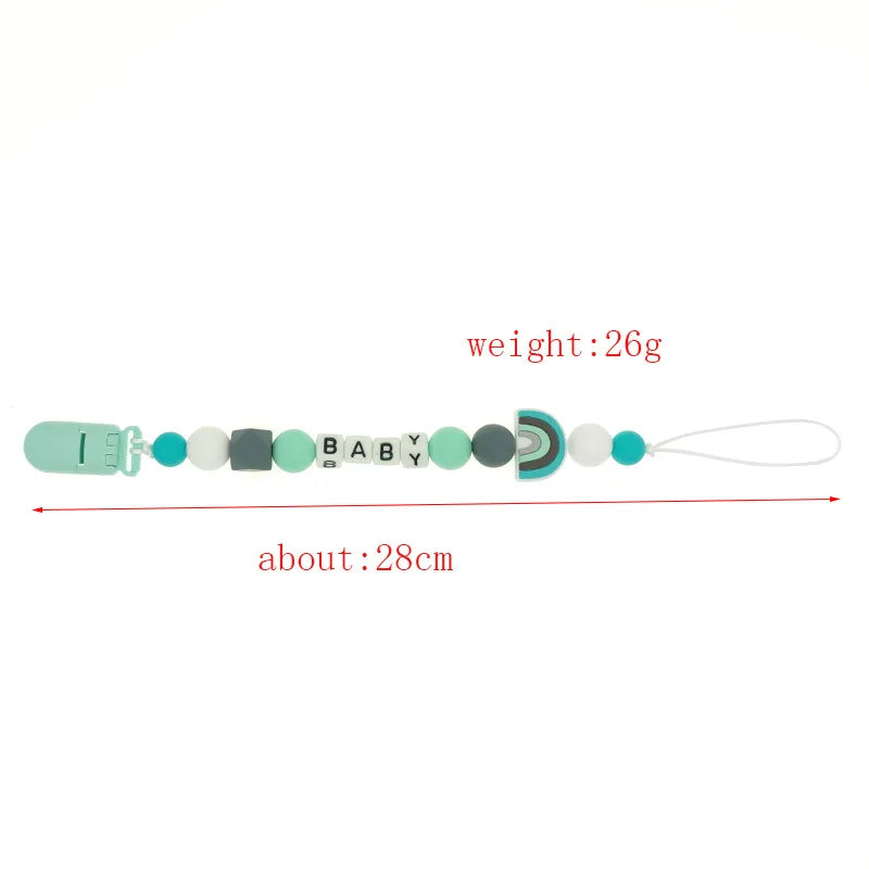 Custom Name Pacifier Holder Chain | Wooden Clip Silicone Teether | USA Australia