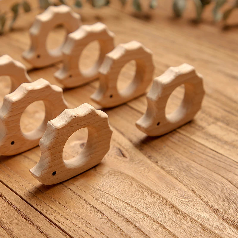 5-Pack Wooden Teether Set | BPA Free Animal Shapes | Hedgehog & Bird | USA