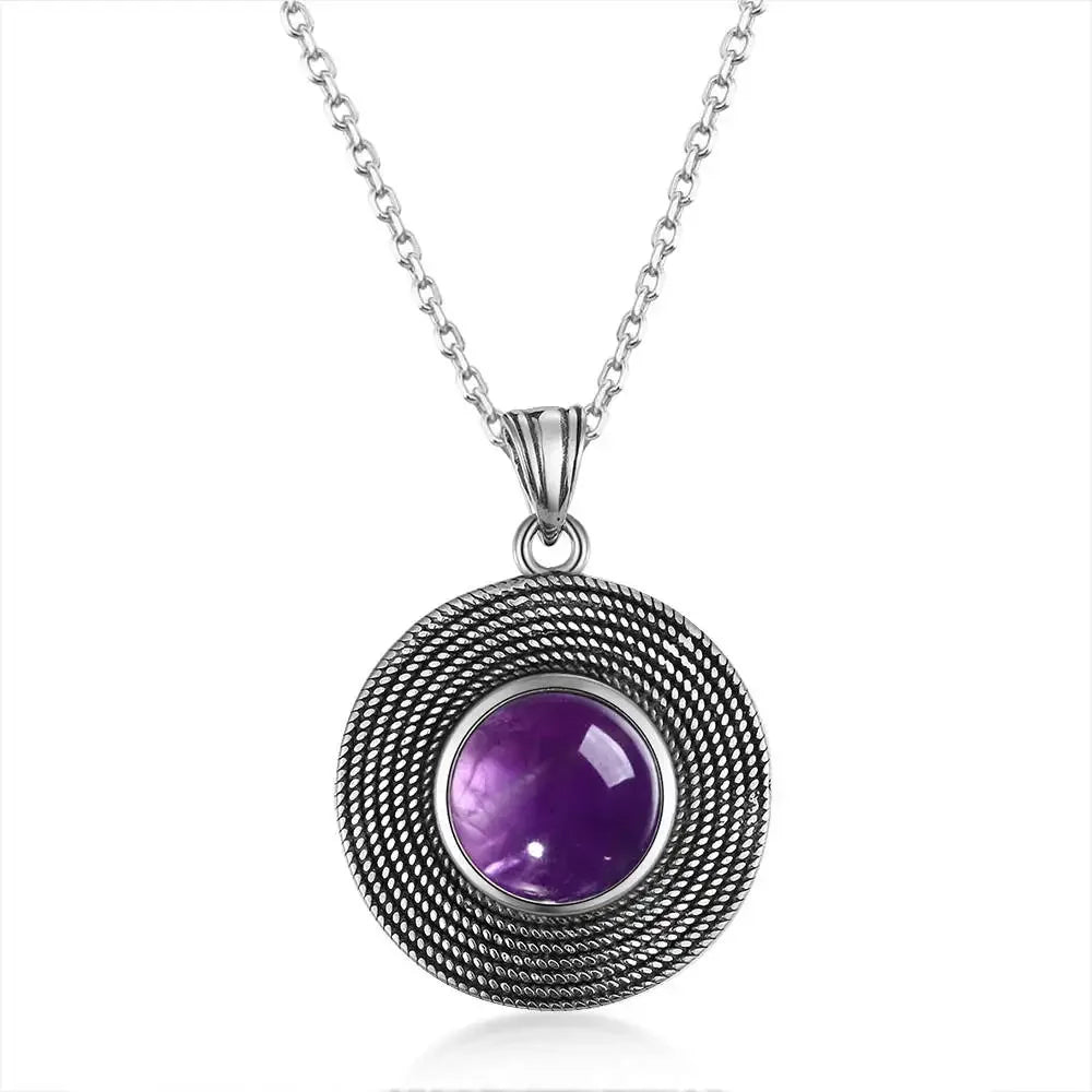 Silver 10MM Amethyst Pendant Necklace | Handmade Gemstone Charm | USA Australia