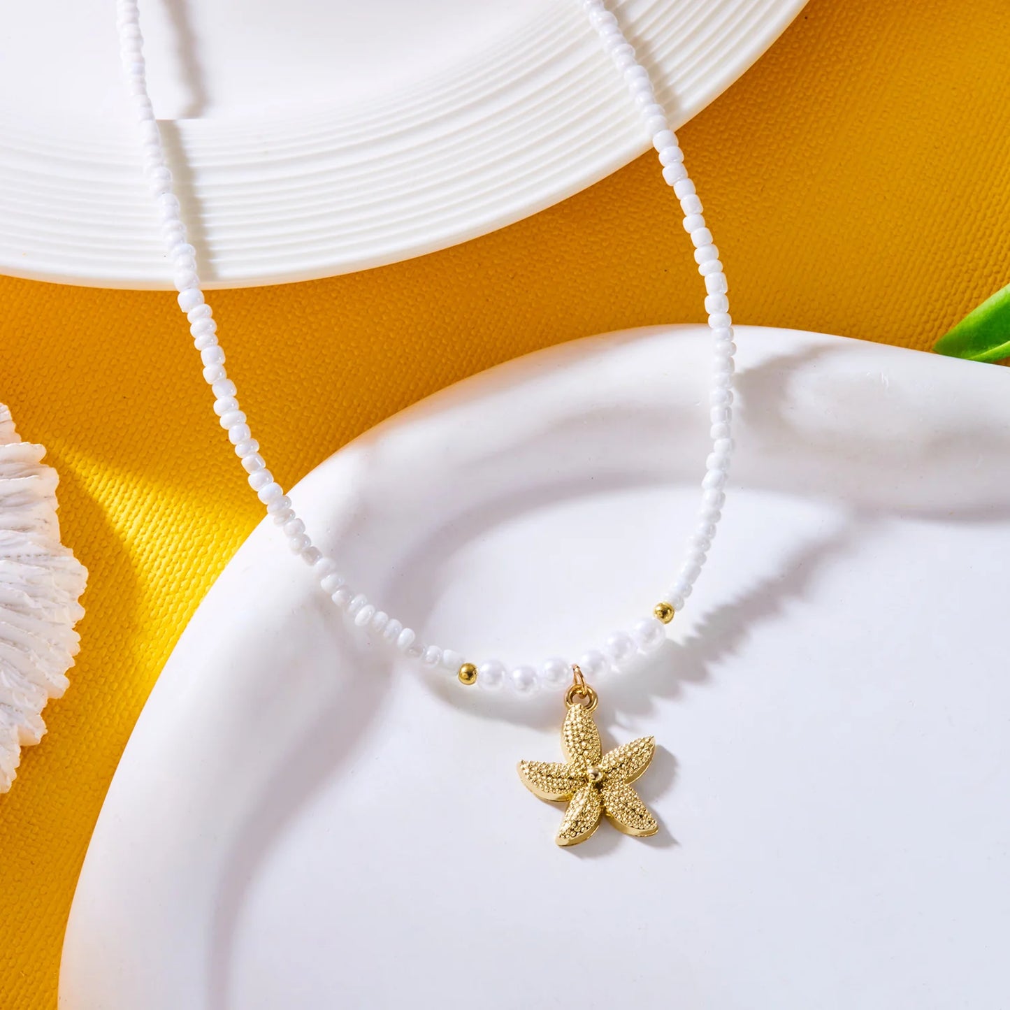 Bohemian Rice Beads Starfish Necklace | Pearl Beaded Choker | Summer Beach