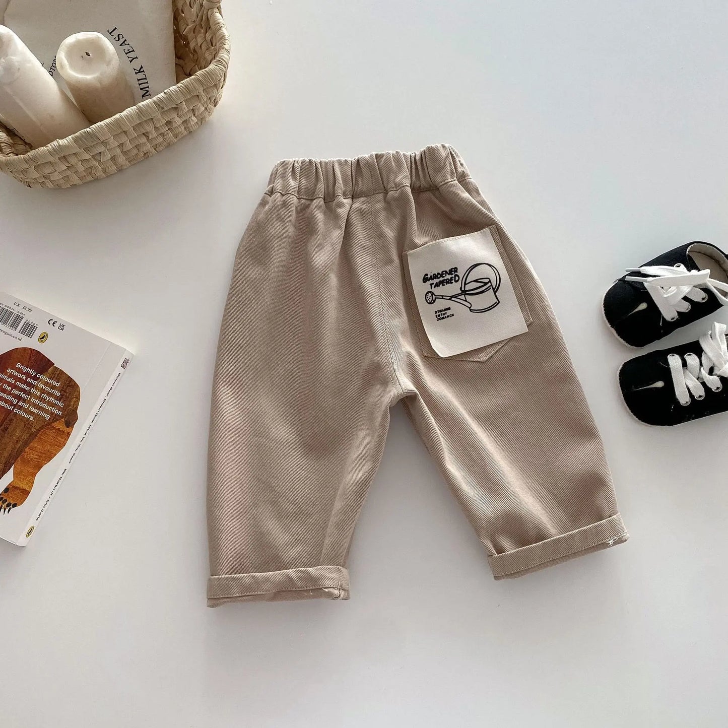 Solid Color Kids Pants - Elastic Waist Casual Trousers (1-6 Years)