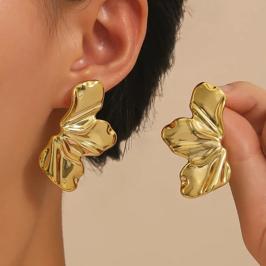 Half Flower Stud Earrings - Gold Minimalist Irregular Petal Design