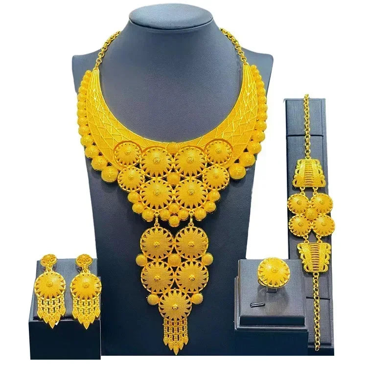 Luxury Dubai Gold Wedding Jewelry Set | African Bridal Gift 4-Piece | USA Australia