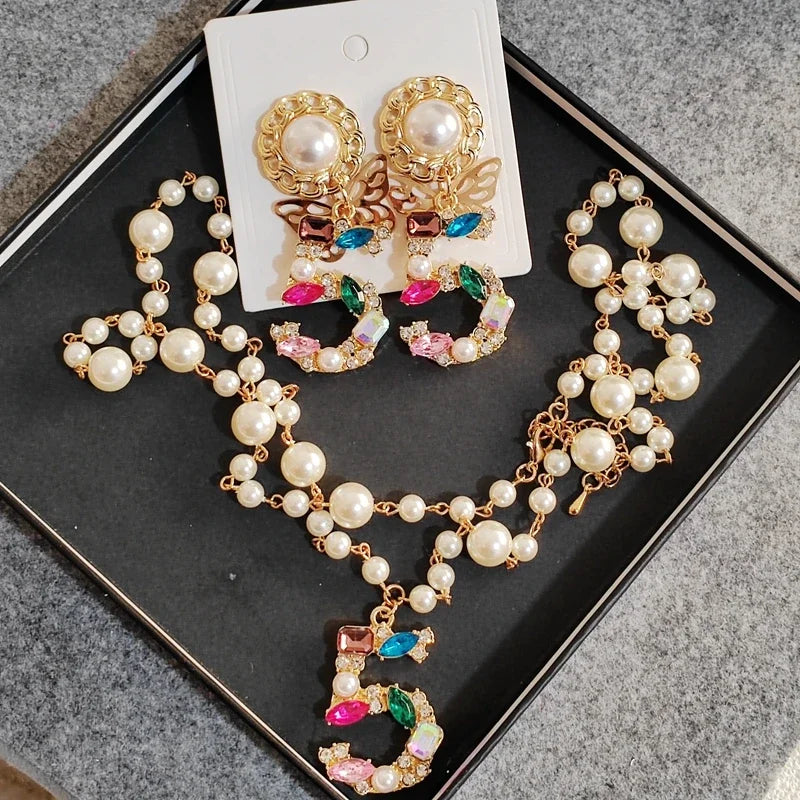 Big Statement Dangle Crystal Earrings  NecklaceFor Lady 5 Digital  Butterfly Drop Jewelry Sets