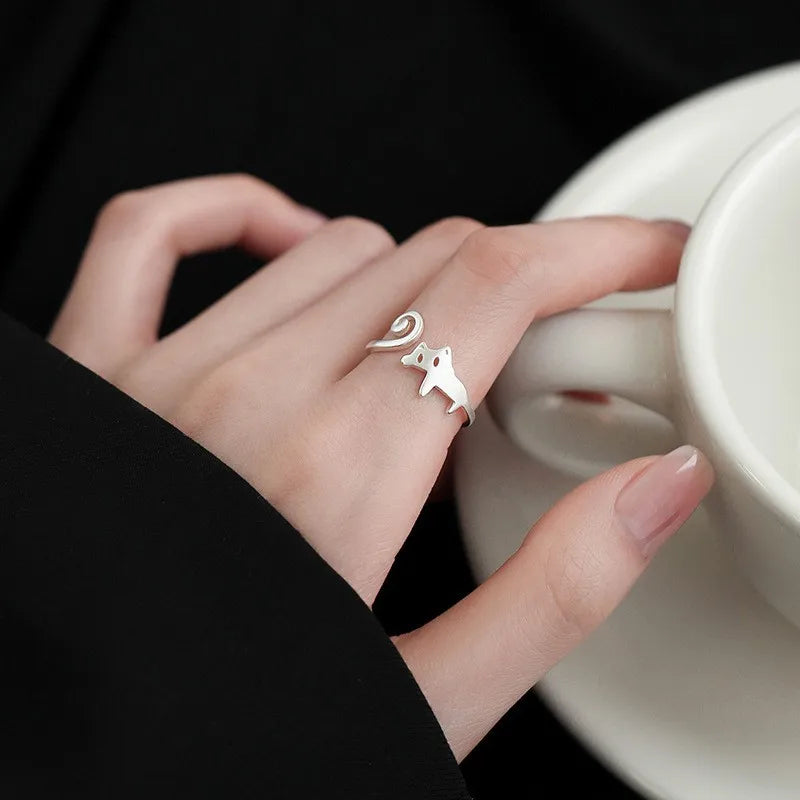 Sterling Silver Flower Bow Ring - Love Combination Adjustable Design