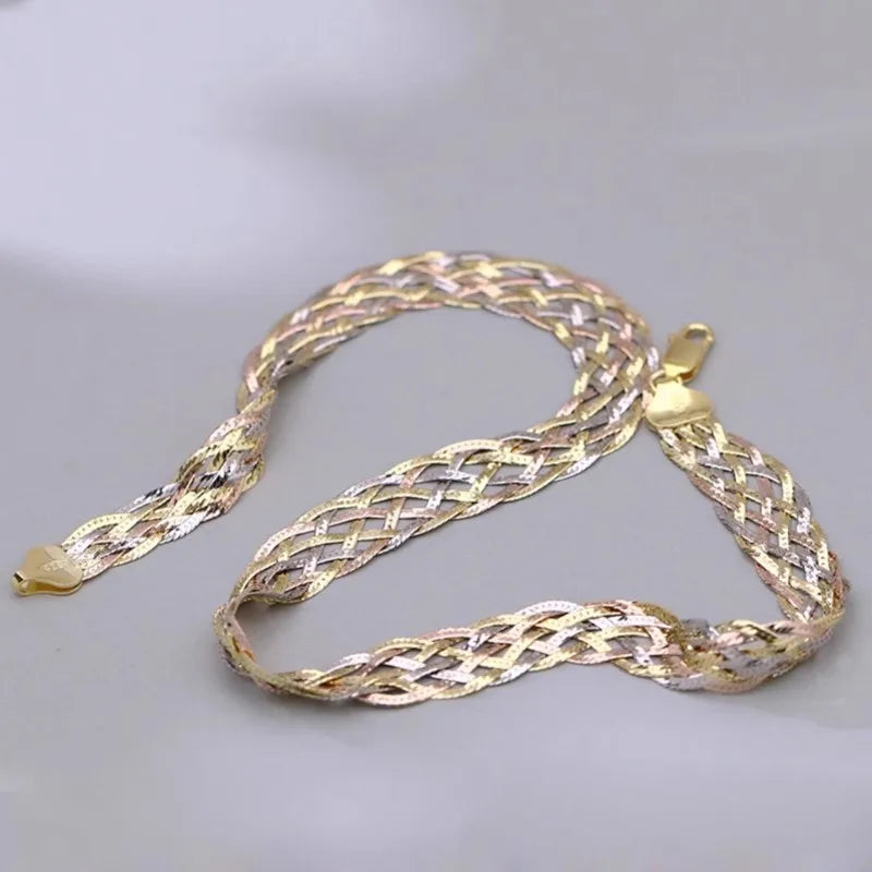 S925 Silver Necklace for Women Italian Craftsmanship Tri Color Silver Six Thread Woven Pure Collarbone Chain Fashion Jewelry