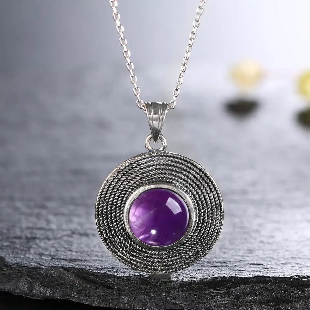 Silver 10MM Amethyst Pendant Necklace | Handmade Gemstone Charm | USA Australia