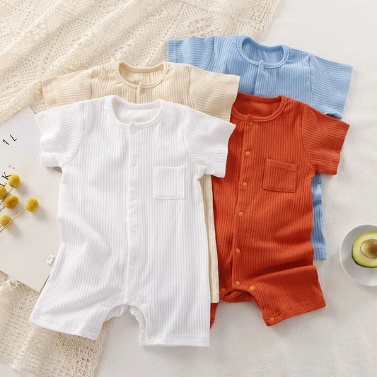 Organic Cotton Baby Romper - Unisex Short Sleeve Summer Bodysuit