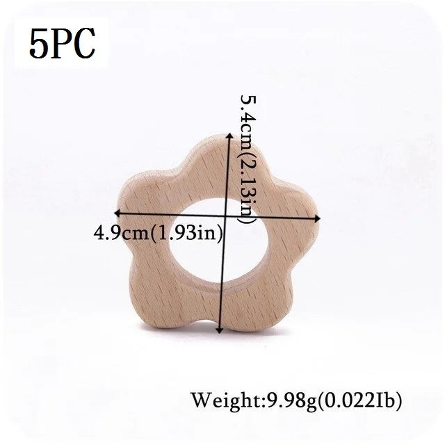 5-Pack Wooden Teether Set | BPA Free Animal Shapes | Hedgehog & Bird | USA