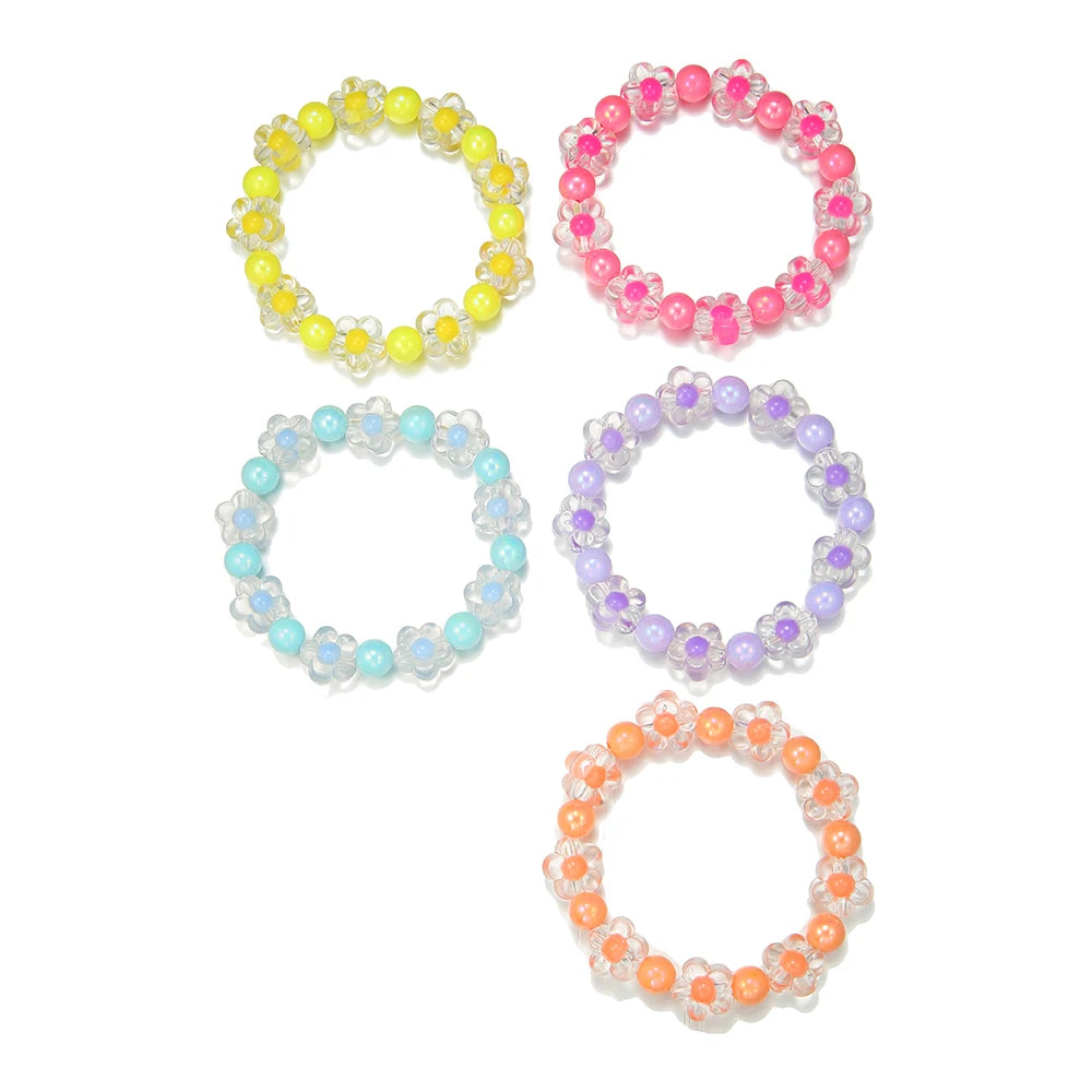 5 Pcs Colorful Flower Bracelet Set | Girls Friendship Bangle Jewelry | USA