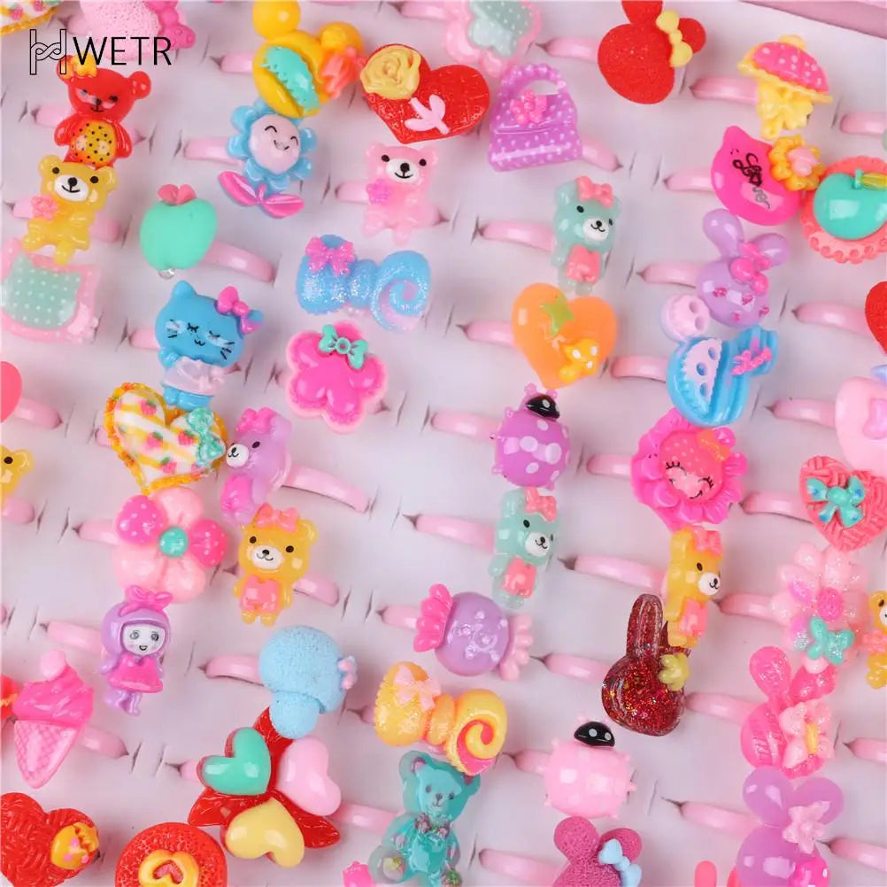 10 Pcs Kids Rings Set for Girls | Cute Colorful Resin Rings | Party Favors | Ships USA & Australia