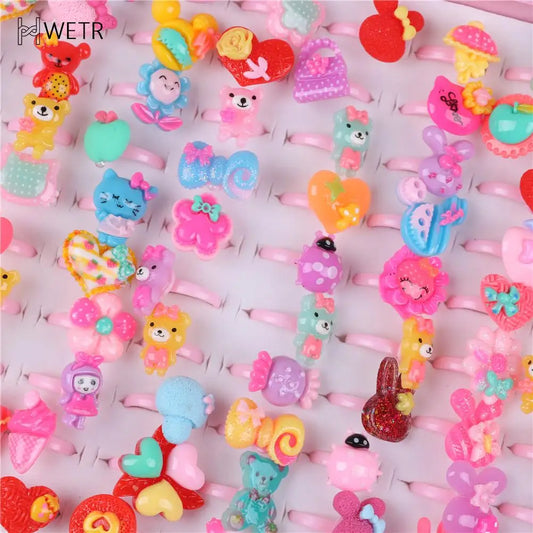 10 Pcs Kids Rings Set for Girls | Cute Colorful Resin Rings | Party Favors | Ships USA & Australia