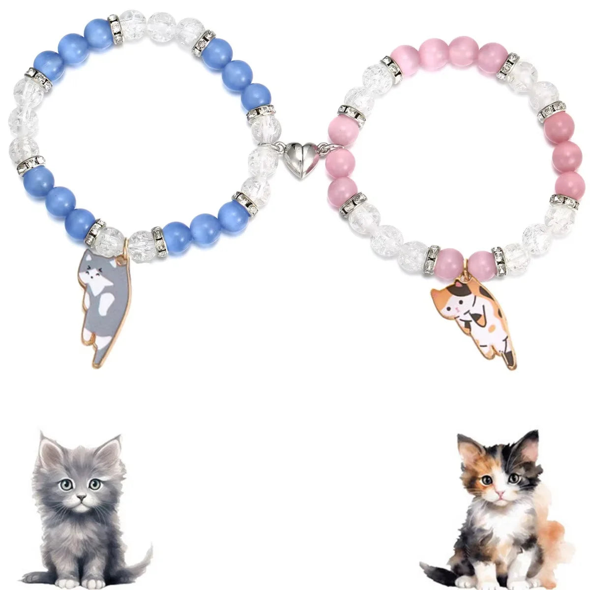 Magnetic Cat Couple Bracelets | BFF Heart Matching Set | 2 Pieces | USA Australia