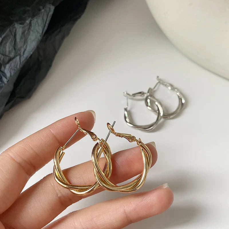 Twisted Weaving Metal Hoop Earrings - Vintage Geometric Statement