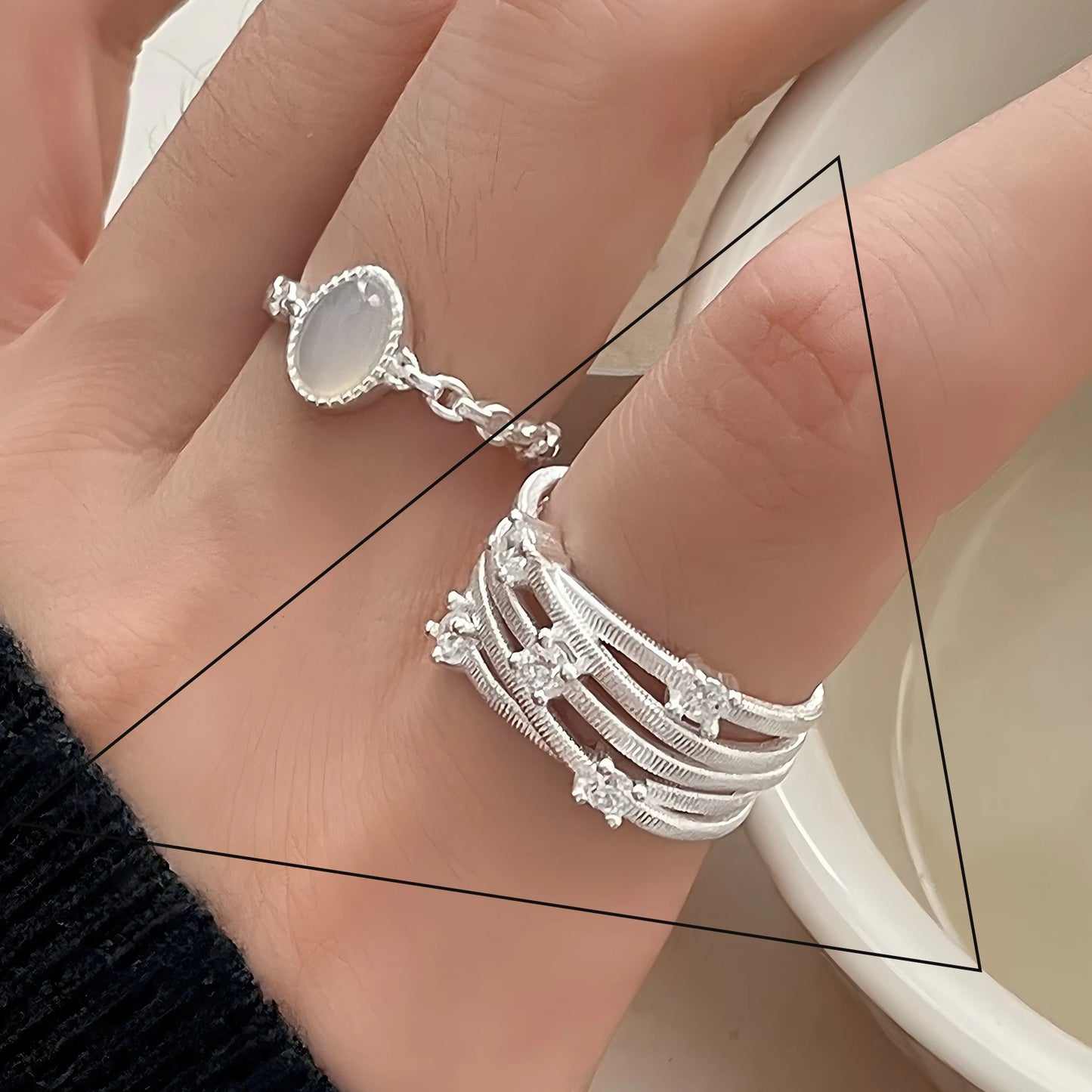 Sterling Silver Flower Lace Ring | CZ Adjustable Korean Fashion | Women | USA